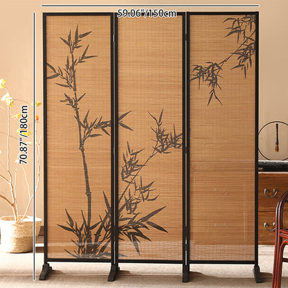 Traditional Chinese Rectangular Bamboo Pattern Solid Wood Bamboo Room Divider For Living Room