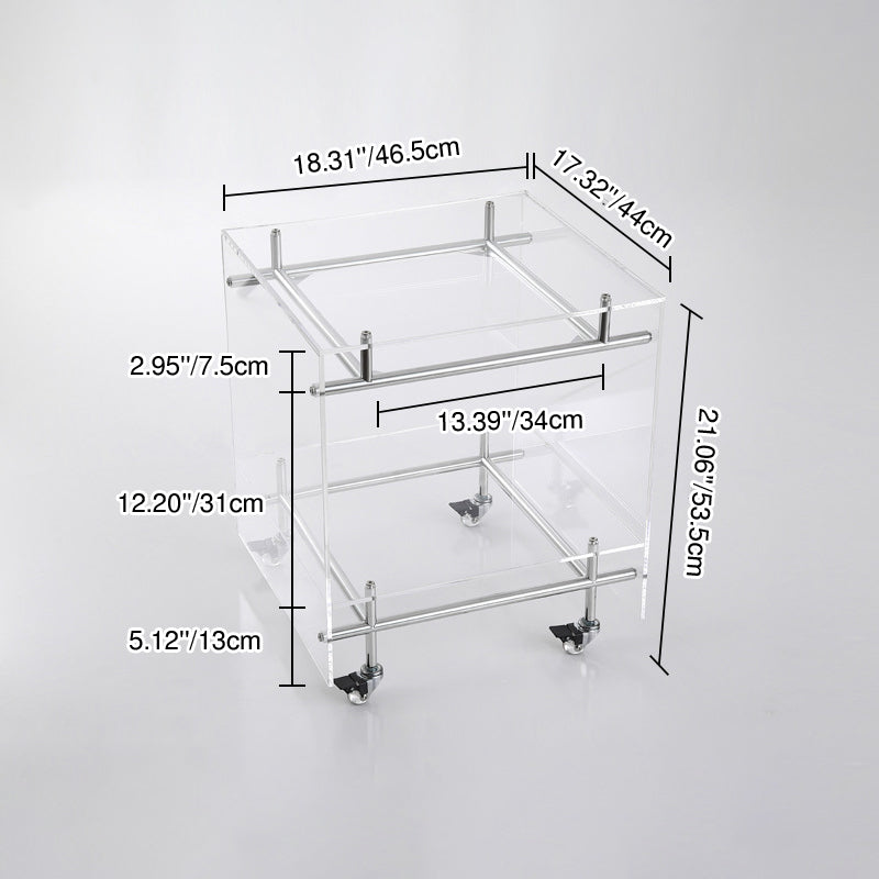 Acrylic Rolling End Table with Stainless Steel Frame – Modern Minimalist 3-Tier Side Table