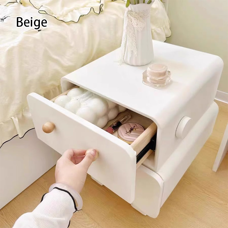Contemporary Creative Rectangular Multi-Layer Solid Wood Cat Claw Leather Nightstand 2-Drawer For Bedroom