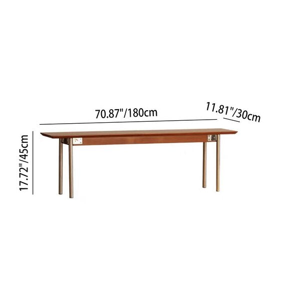 Modern Minimalist Pine & Stainless Steel Rectangular Bench Backless For Dining Room