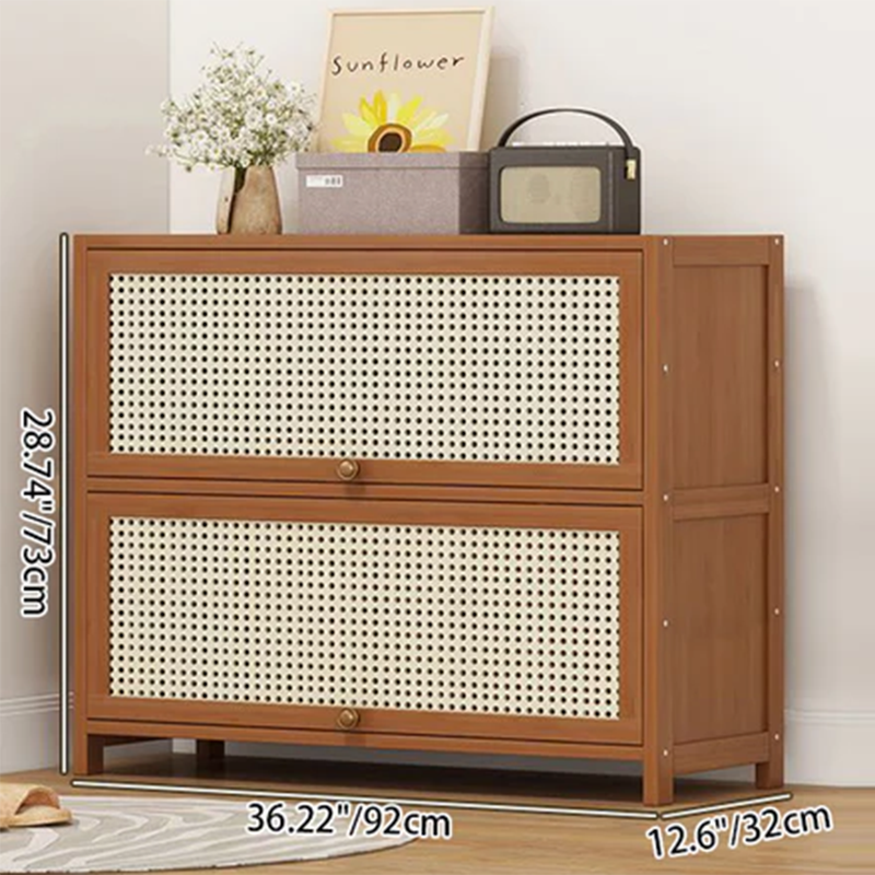 Modern Minimalist Rectangular Bamboo Plastic Rattan Weaving Shoe Storage 3/5-Tier For Entryway