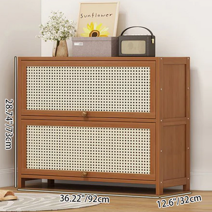 Modern Minimalist Rectangular Bamboo Plastic Rattan Weaving Shoe Storage 3/5-Tier For Entryway