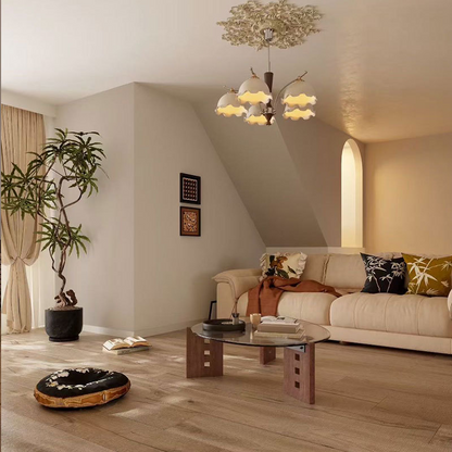 Modern Minimalist Tempered Glass Stainless Steel Solid Wood Oval Coffee Table With Perforated Base Single-Tier Table For Living Room