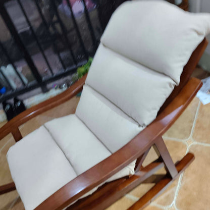 Modern Minimalist Oak Linen Ergonomic Backrest Rocking Chair With Armrests For Living Room And Bedroom