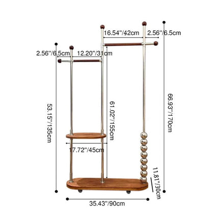 Modern Minimalist Stainless Steel/Carbon Steel & Plywood Oval Freestanding Hall Tree With Double Hanging Bars For Bedroom