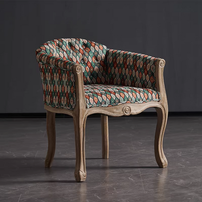 Traditional French Solid Wood & Linen Fabric Upholstered Accent Chair With Armrests And Backrest For Living Room