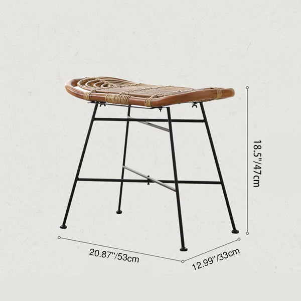 Contemporary Scandinavian Handwoven Rattan Low Stool With Iron Frame For Entryway & Living Spaces