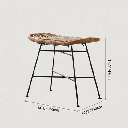 Contemporary Scandinavian Handwoven Rattan Low Stool With Iron Frame For Entryway & Living Spaces