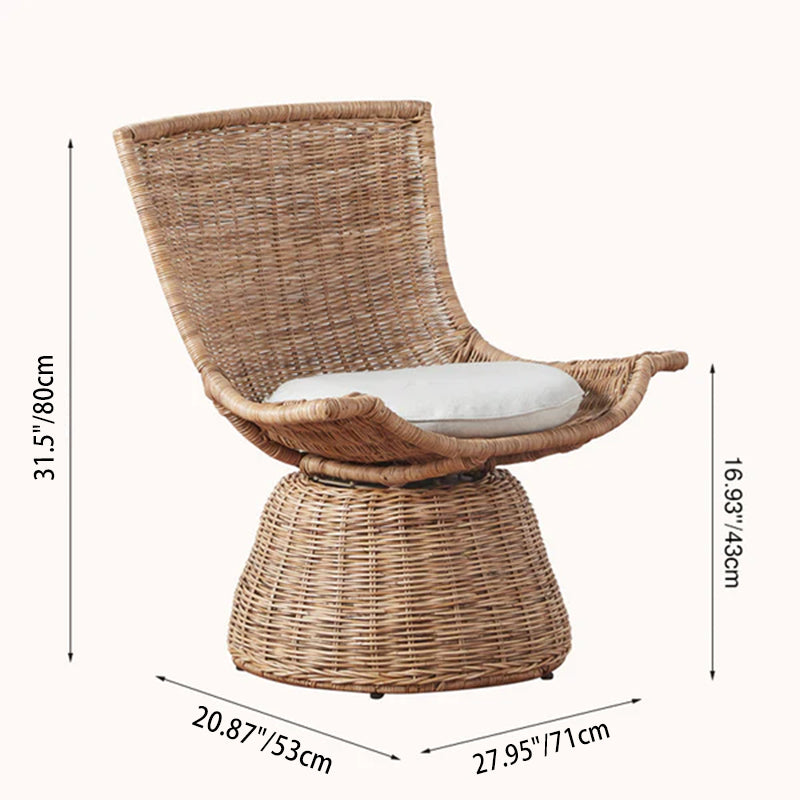 Contemporary Scandinavian Indonesian Rattan Weaving Swivel Lounge Chair - Back Chair With Handwoven Texture For Living Room