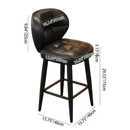 Contemporary Retro Square Oil Wax Leather Carbon Steel 360°Swivel Bar Stool Backrest Armless For Dining Room & Kitchen