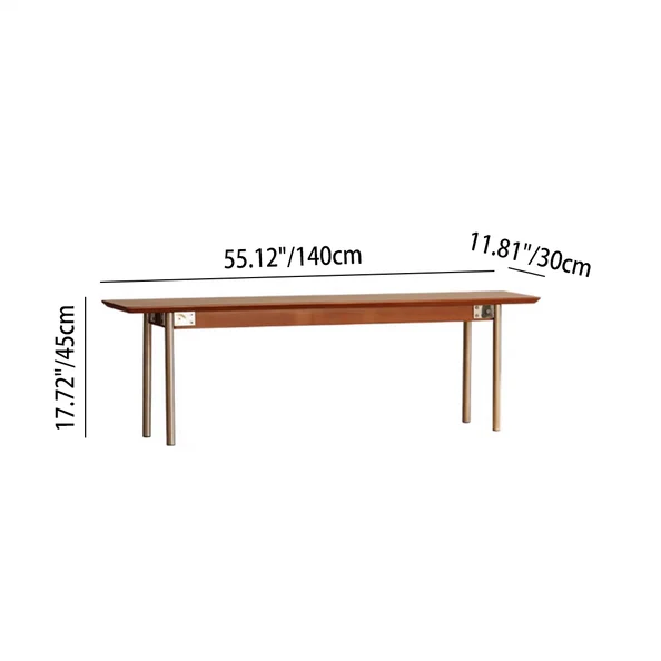 Modern Minimalist Pine & Stainless Steel Rectangular Bench Backless For Dining Room