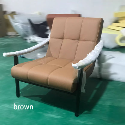 Contemporary Luxury Rectangular Curved Microfiber Leather Ash Wood Solid Wood Accent Chair Backrest Armrest For Living Room