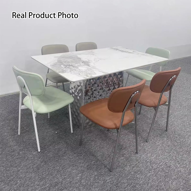 Contemporary Nordic Rectangular Triangular Microfiber Leather Carbon Steel Dining Chair Backrest Armless For Dining Room & Kitchen