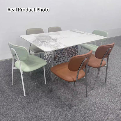 Contemporary Nordic Rectangular Triangular Microfiber Leather Carbon Steel Dining Chair Backrest Armless For Dining Room & Kitchen