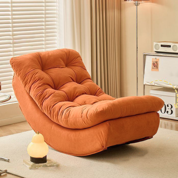Modern Minimalist Suede Pine Wood Rectangular Rocking Chair Comfortable Single Recliner Backrest & Footrest For Living Room