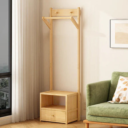 Modern Minimalist Bamboo & MDF Rectangular Hall Tree With 1-Cabinet 2-Tier Storage For Bedroom & Living Room