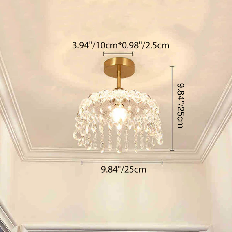 Modern Minimalist Flower Iron Glass Crystal 1-Light Semi-Flush Mount Ceiling Light For Hallway