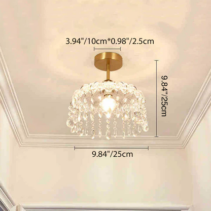 Modern Minimalist Flower Iron Glass Crystal 1-Light Semi-Flush Mount Ceiling Light For Hallway