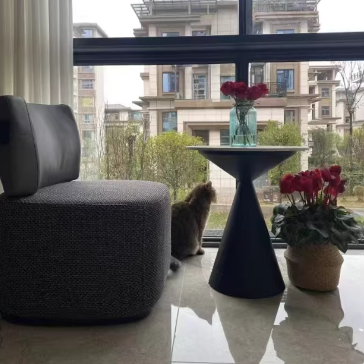 Contemporary Scandinavian Linen Faux Nappa Leather Carbon Steel Round Square Accent Chair With Backrest For Living Room