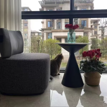 Contemporary Scandinavian Linen Faux Nappa Leather Carbon Steel Round Square Accent Chair With Backrest For Living Room