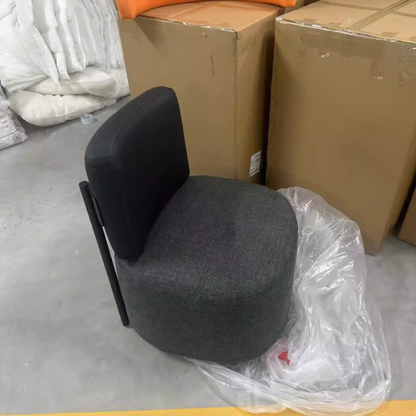 Contemporary Scandinavian Linen Faux Nappa Leather Carbon Steel Round Square Accent Chair With Backrest For Living Room