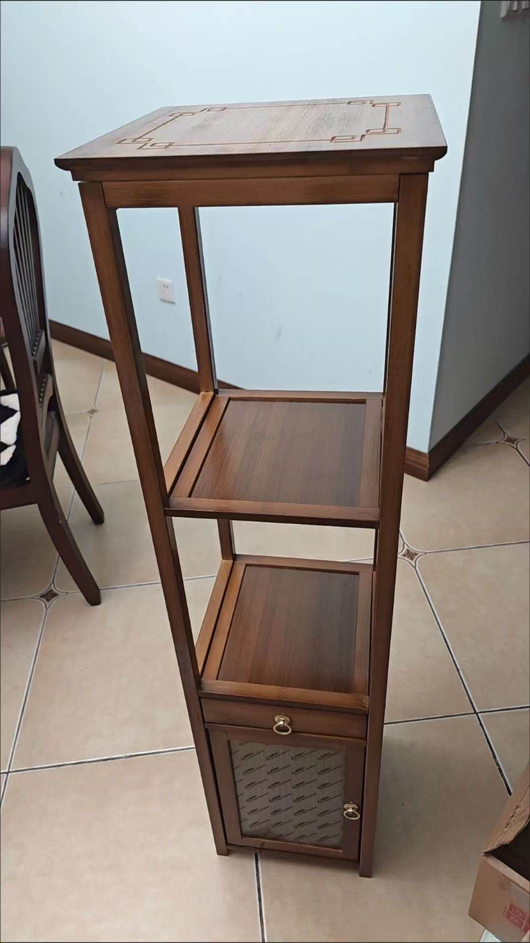 Traditional Chinese Square Nan Bamboo MDF Acrylic Display Rack 1/2/3/4-Tier For Living Room