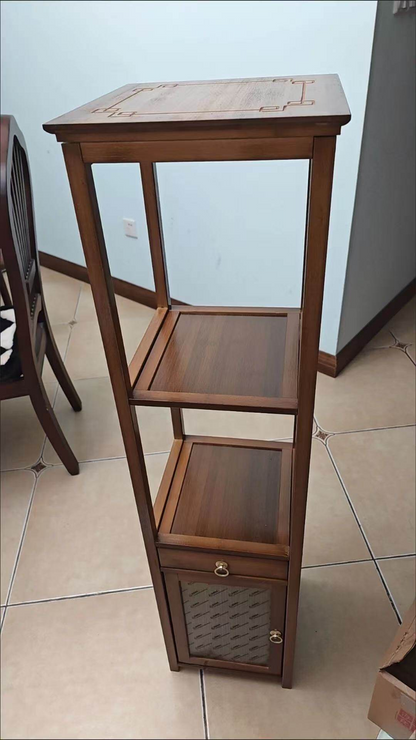 Traditional Chinese Square Nan Bamboo MDF Acrylic Display Rack 1/2/3/4-Tier For Living Room