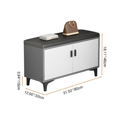Modern Minimalist Rectangular MDF Faux Leather Shoe Bench 3-Tier For Entryway