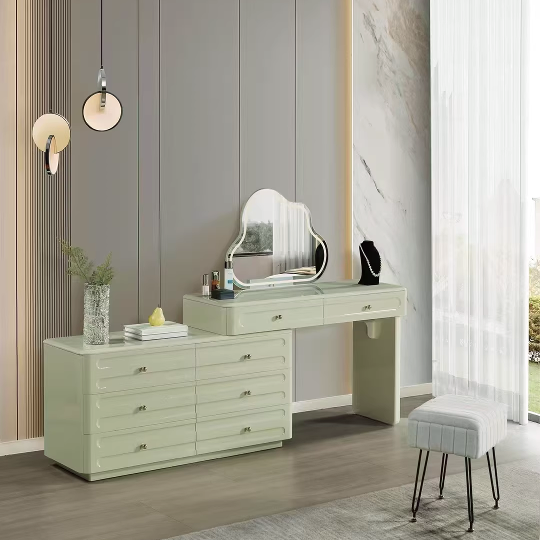 Space-Saving Expandable Dressing Table With Storage - Modern Minimalist MDF & Solid Particle Board Makeup Vanity With 8 Drawers For Bedroom