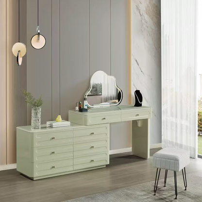 Space-Saving Expandable Dressing Table With Storage - Modern Minimalist MDF & Solid Particle Board Makeup Vanity With 8 Drawers For Bedroom
