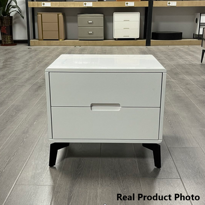 Modern Minimalist Carbon Steel Frame Nightstand - Lacquered Veneered Plywood 2-Drawers Bedside Table For Bedroom