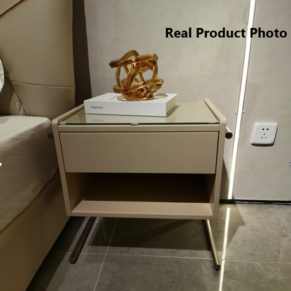 Contemporary Industrial Stainless Steel Bedside Table - 1 Drawer Open Shelf Nightstand For Bedroom