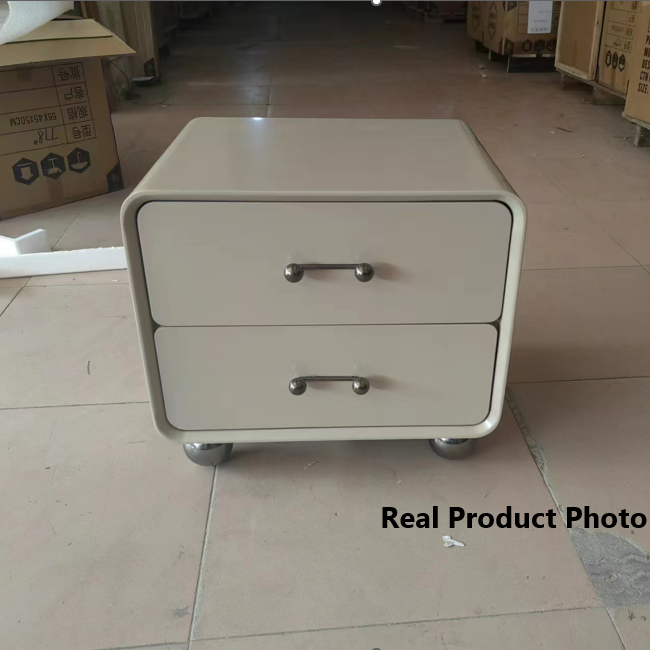 Contemporary Creative Soft Corners Metal Pulls Bedside Table - 2 Drawer Ball Legs Nightstand For Bedroom