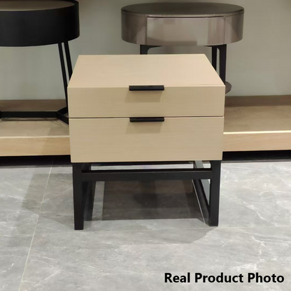 Modern Minimalist Alloy Handles Bedside Table - Square 2 Drawers Nightstand For Bedroom