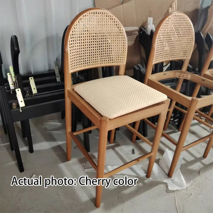 Traditional French Arched Rubberwood Rattan Bar Stool Backrest Armless For Dining Room & Kitchen