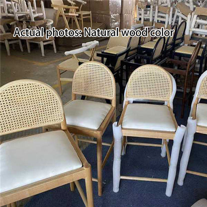 Traditional French Arched Rubberwood Rattan Bar Stool Backrest Armless For Dining Room & Kitchen