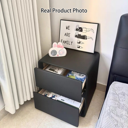 Modern Minimalist Rectangular Medium Density Fiberboard Cat-Scratch-Resistant Leather Solid Wood Nightstand 2-Drawer For Bedroom