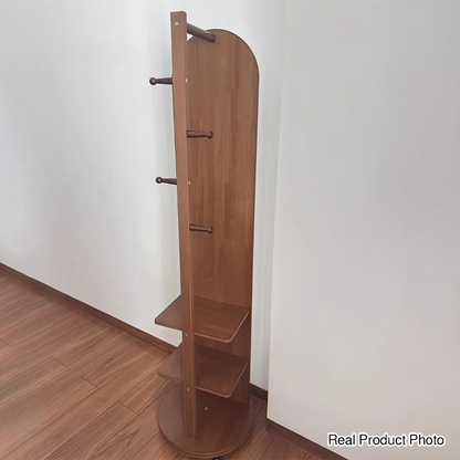 Modern Minimalist Rectangular Solid Wood Rotatable Movable Hall Tree With Mirror & 3-Tier Storage For Bedroom & Entryways