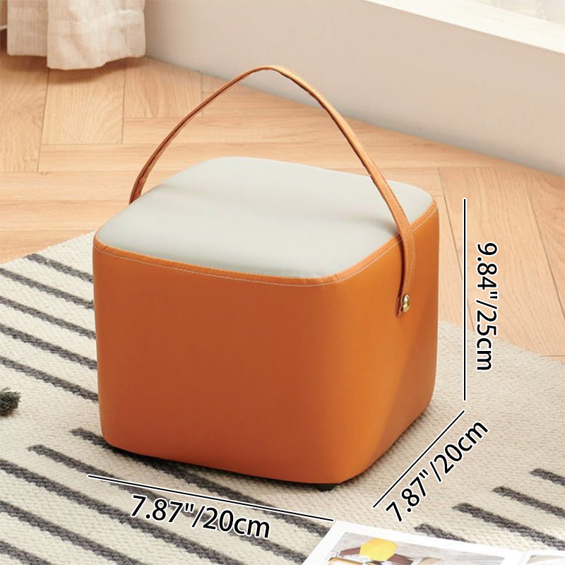 Modern Minimalist Square Solid Wood Plywood Synthetic Fabric Portable Stackable Low Stool For Living Room