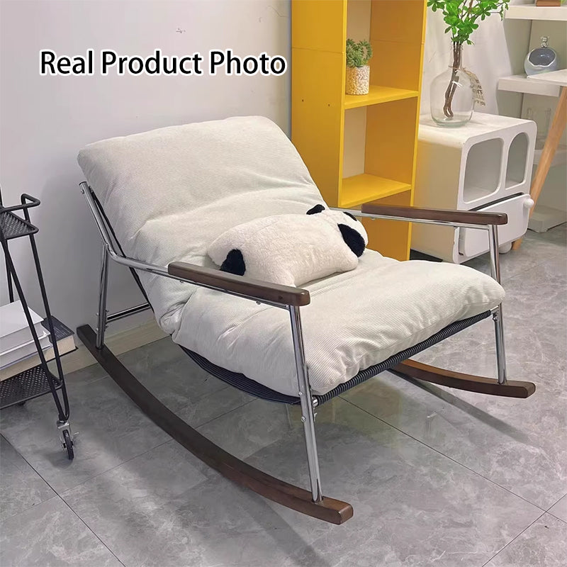 Contemporary Scandinavian Electroplated Silver Iron Corduroy PP Cotton Rubberwood Solid Wood Rocking Chair For Living Room