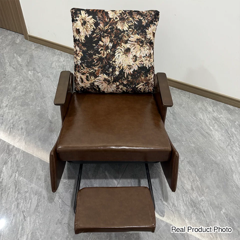 Traditional Vintage Detachable Rectangular Faux Oil-Wax Leather Flannelette Plywood Iron Sponge Cotton Rocking Chair Backrest Armrest For Living Room