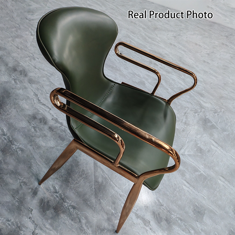 Contemporary Luxury Curved Faux Saddle Leather Carbon Steel Dining Chair Backrest Armrest For Dining Room