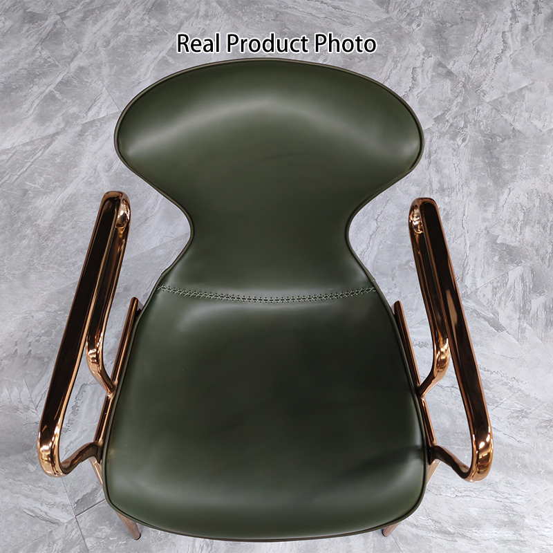 Contemporary Luxury Curved Faux Saddle Leather Carbon Steel Dining Chair Backrest Armrest For Dining Room