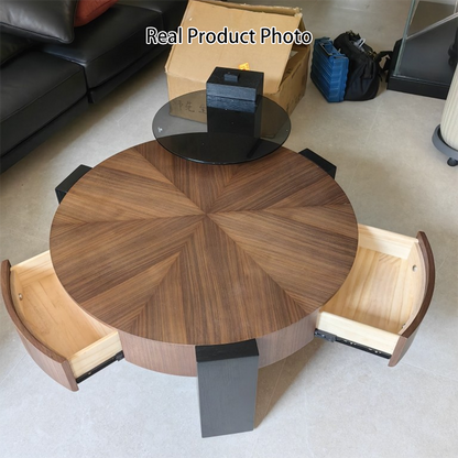 Contemporary Nordic Round Medium Density Fiberboard Glass Coffee Table 2-Tier For Living Room