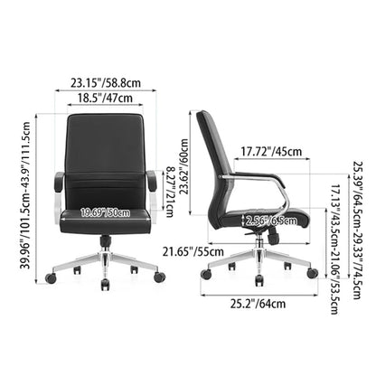 Modern Minimalist Ergonomic Mid-Back Office Chair - Adjustable Height Swivel Leather Plywood Metal Desk Chair With Wheels And Reclining Function