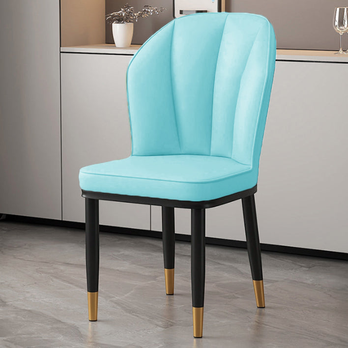 Modern Minimalist Square Metal Faux Nappa Leather Dining Chair Backrest Armless for Dining Room & Kitchen