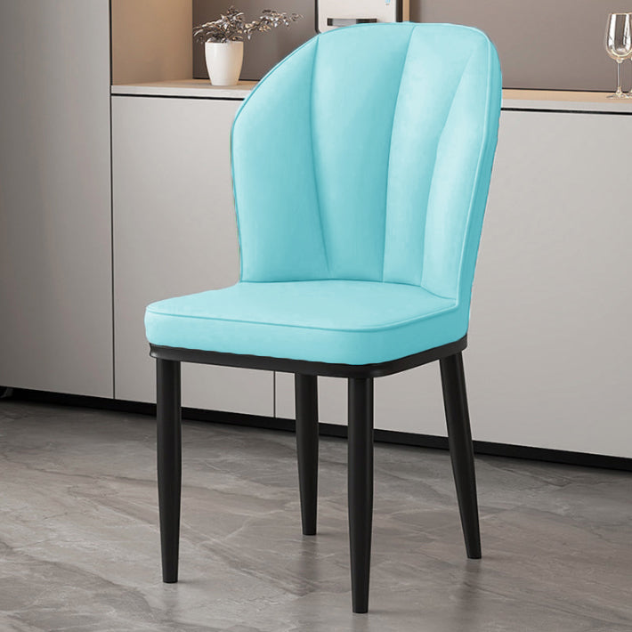 Modern Minimalist Square Metal Faux Nappa Leather Dining Chair Backrest Armless for Dining Room & Kitchen