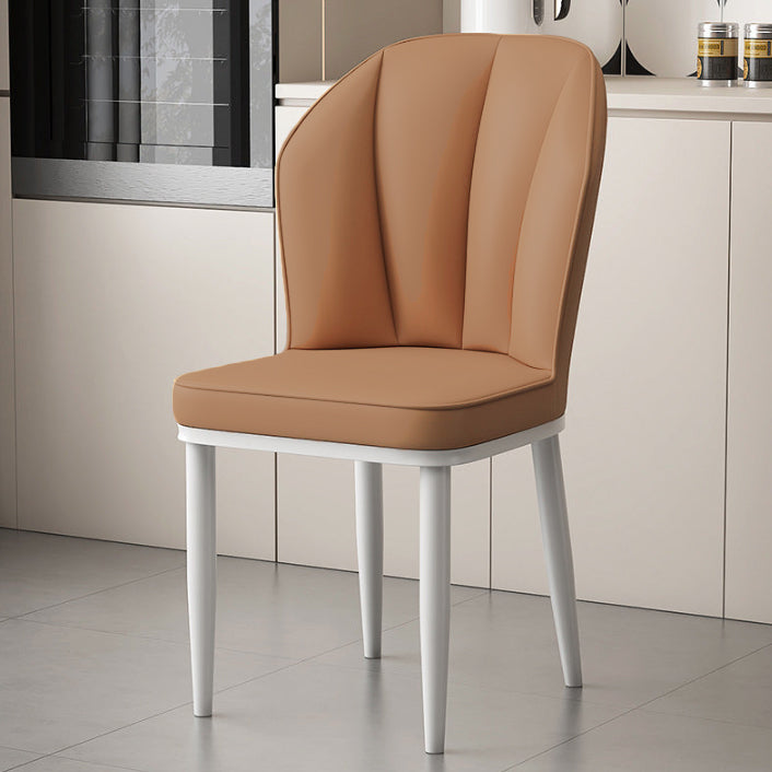 Modern Minimalist Square Metal Faux Nappa Leather Dining Chair Backrest Armless for Dining Room & Kitchen