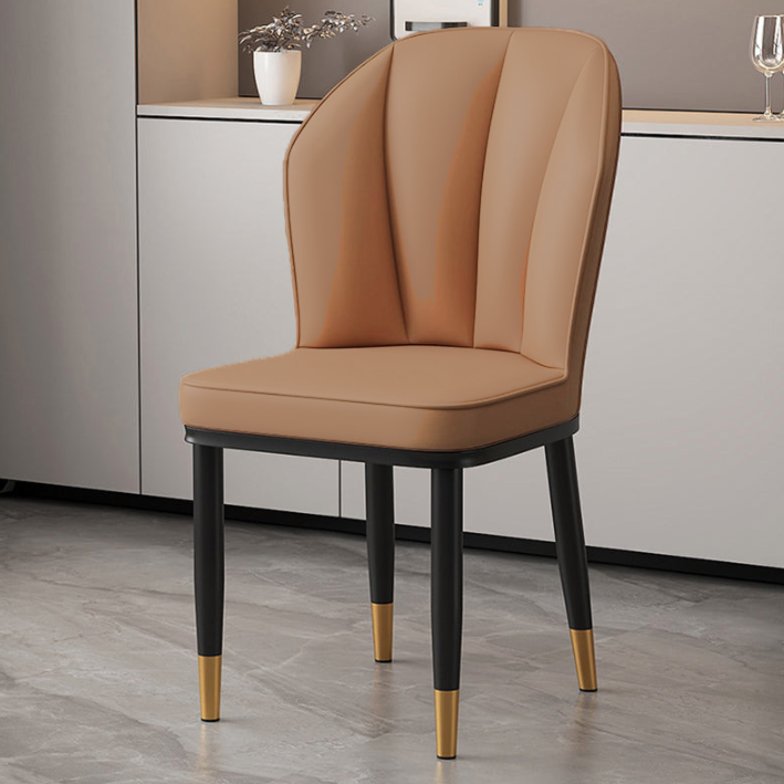 Modern Minimalist Square Metal Faux Nappa Leather Dining Chair Backrest Armless for Dining Room & Kitchen