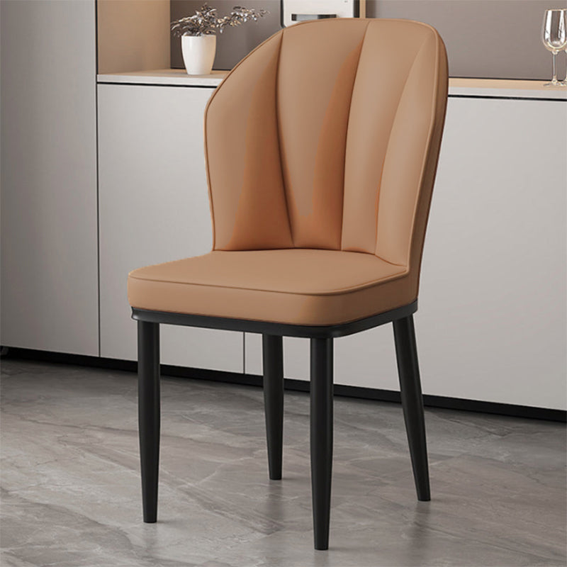 Modern Minimalist Square Metal Faux Nappa Leather Dining Chair Backrest Armless for Dining Room & Kitchen
